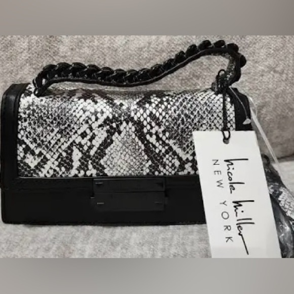 Nicole Miller Snakeprint Mini Crossbody Purse Black/White